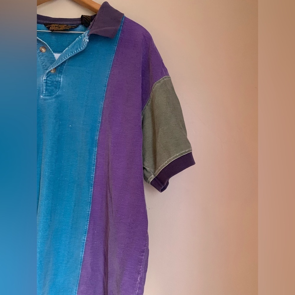 VTG 90s Eddie Bauer striped short Sleeve Polo Shirt Large colorblock - Picture 4 of 8